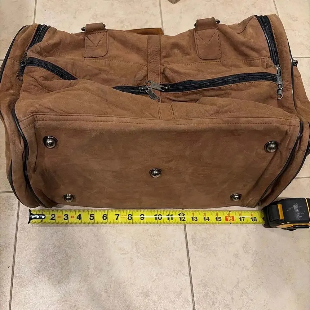 Vintage Spalding  Brown Leather Duffle Bag Weekender Travel Carry On Luggage